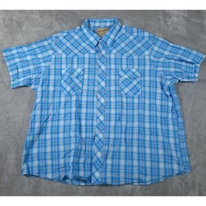 Wrangler Shirt Mens 3XL Pearl Snap Blue Short‎ Sleeve Western Rodeo Cowboy